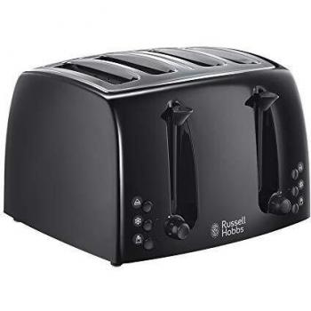 Tostadora 4 Rebanadas Texturas Russell Hobbs 21651 - Negra (Ranuras Extra Anchas, 6 Niveles de Tostado, Funciones de Congelado, Cancelar y Recalentar con Lu