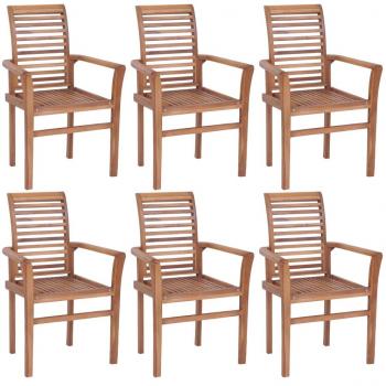 Stackable Dining Chairs Set of 6 Solid Teak Wood with Cushions