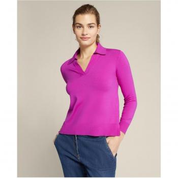 Jersey Polo de Viscosa Suave con Escote de Pico y Cuello Caído