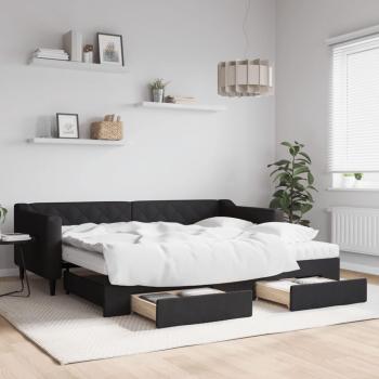 Sofá Cama Nido con Cajones de Tela Negra 90x200 cm