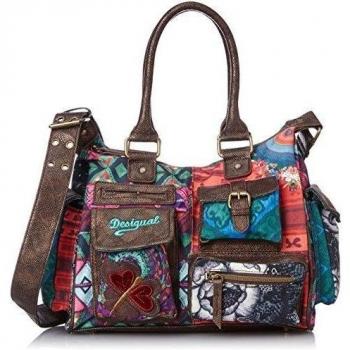 Desigual BOLS_LONDON MEDIUM BINGIN - Bolso de hombro de material sintético mujer, color verde, talla 32x25x11 cm