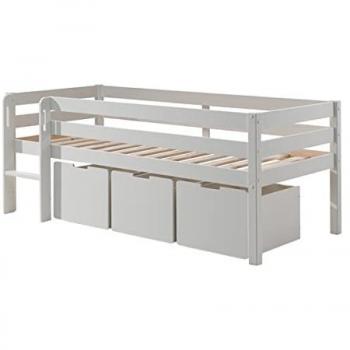 Cama de media altura Vipack Pino 90x200 cm con somier, escalera y 3 cajones, fabricada en Europa