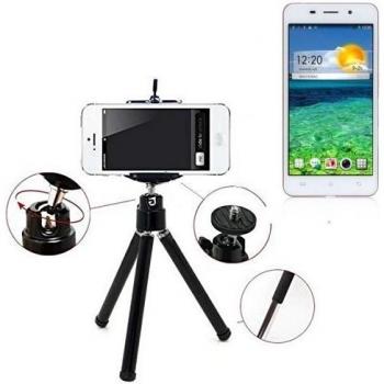 Smartphone trípode / soporte móvil / trípode como para Cubot X9. Trípode de aluminio / trípode con soporte para el teléfono móvil, universal para todos los teléfonos inteligentes y las cámaras comunes. De color negro. Aferrarse trípode adaptador