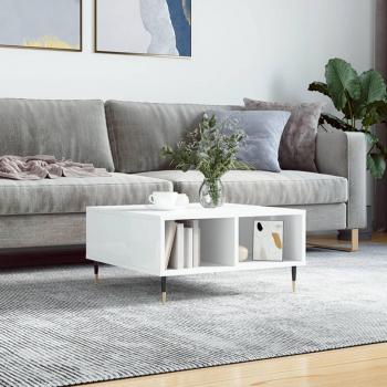 Mesa de centro vidaXL de madera de ingeniería en blanco brillante, dimensiones 60x60x30 cm, adecuada para salón, comedor o como mesa auxiliar