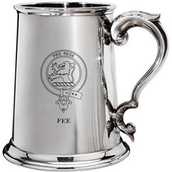 Fee Family Crest Polished Pewter 1 Pint Tankard with Scroll handle