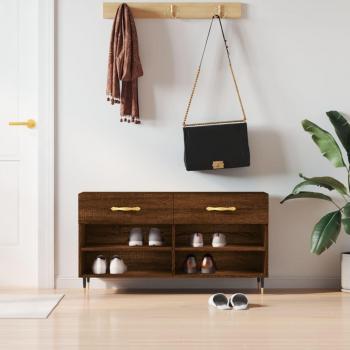 Banco zapatero de madera multicapa color marrón roble 102x35x55 cm