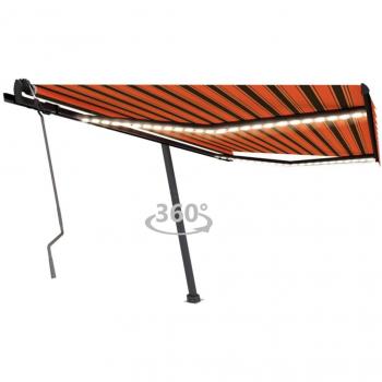 Toldo manual retráctil con LED naranja y marrón 450x350 cm