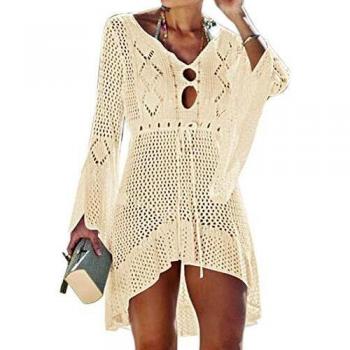Jinsha Vestido de Playa - Mujer Pareos y Camisola de Playa Sexy Hueco Traje de Baño Punto Bikini Cover up