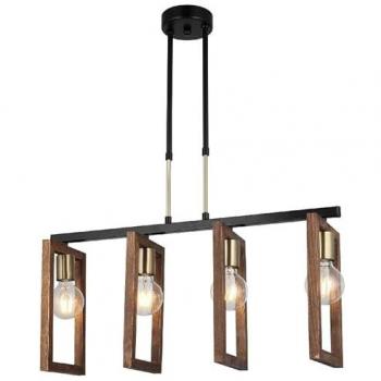 Lámpara de Suspensión Como - Metal y Madera, Color Oro y Negro, Dimensiones 67x17x91 cm