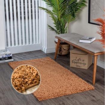 Alfombra Shaggy Moderna Terracota 100x200 cm, Alta Flor, Suave y Esponjosa