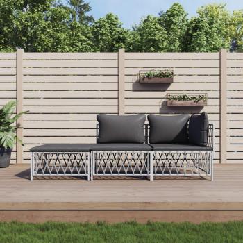 vidaXL 3 Piece White Steel Garden Lounge Set with Cushions