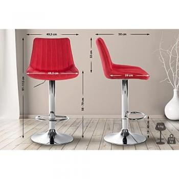 Taburete de bar regulable y giratorio en tela rojo modelo Toni con base cromada