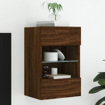 Mueble de TV de pared con luz LED en roble marrón, dimensiones 40x30x60,5 cm
