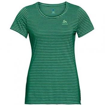 Odlo Camiseta de Manga Corta para Mujer Concord Element, Mujer, 550731, Crema - Verde Quetzal - Rayas, Extra-Small
