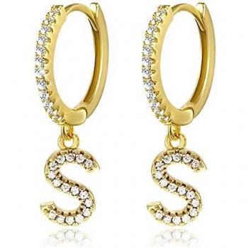 Pendientes de aro con inicial A-Z para mujer, chapados en oro blanco de 14 quilates, circonita cúbica, personalizados, 26 letras, regalo para ella