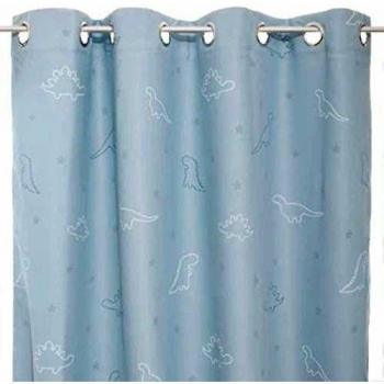 Cortina Opaca Infantil Fosforescente Dinosaurios Azul Claro 140x250 cm