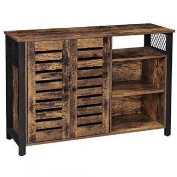 Aparador de almacenamiento rústico industrial con 2 puertas y estantes ajustables, para comedor, sala de estar o cocina, marrón vintage y negro, 110x33x75 cm