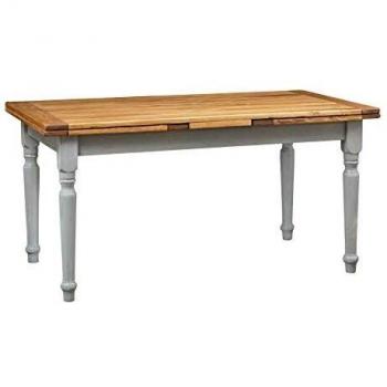Mesa extensible de estilo Country en madera maciza de tilo con armazón gris envejecido y acabado natural 160x90 cm