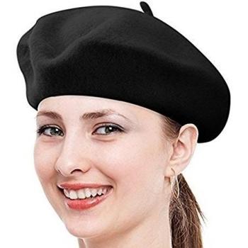 Babe Mall Inc® Nueva Moda Color sólido caliente lana invierno mujeres niñas boina francés artista Beanie gorro gorra de esquí para mujer negro negro Talla única