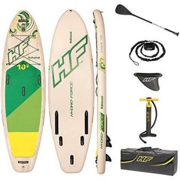 Bestway Kahawai 65308 - Tabla inflable de paddle suft con remo de aluminio, madera y verde