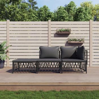 vidaXL 3 Piece Anthracite Steel Garden Lounge Set with Cushions