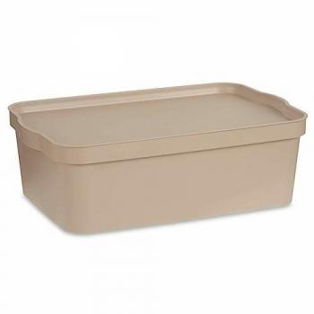 Caja de Almacenaje KIPIT Beige con Tapa Plástico 14 L 29,5 x 14,5 x 45 cm (12 Unidades)