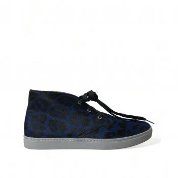 Dolce & Gabbana Blue Calfskin Leopard Mid Top Sneakers Shoes - EU41.5/US8.5