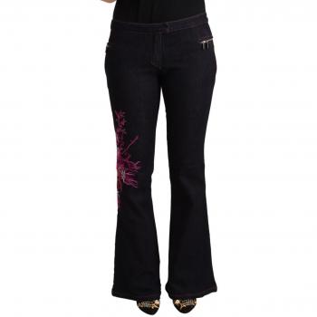 Exte Black Cotton Mid Waist Flared Jeans