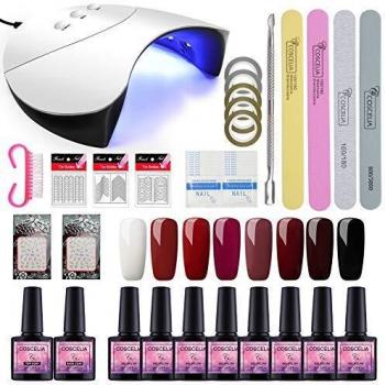 Saint-Acior Esmaltes Semipermanentes de Uñas en Gel U-V/LED, 8pcs Kit de Esmaltes de Uñas Lámpara Led Uñas Secador de Uñas Rápido Base Coat Top Coat Para Manicura/Pedicure Nail Art Hogar el Salón