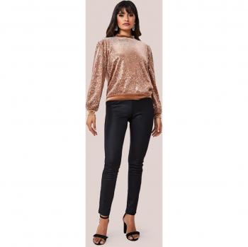 Champagne Sequin Velvet Sweater - Women's Jumper Size 12 UK