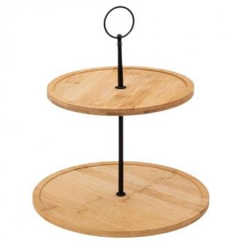 Etagère de 2 niveles en bambú - Beige - D 25,5 x H 28 cm