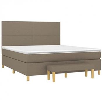 Cama box spring con colchón viscoelástico de espuma, protector, muelles ensacados, adaptable, acolchado reversible, tela gris taupe 180x200 cm