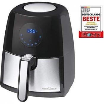 ProfiCook PC-FR 1147 H Freidora sin Aceite por Aire Caliente, Capacidad 2,5 l, termostato y Temporizador Digital, 7 programas de fritura, 1500 W, 2.5 litros, 44 Decibelios, Negro, Acero Inoxidable