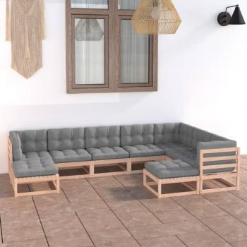 9-Piece Solid Pine Garden Lounge Set with Cushions