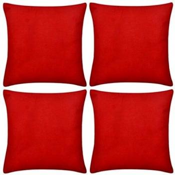 vidaXL 4X Fundas de Cojín de Algodón Rojas 50x50 cm Cubierta de Almohada Sofá