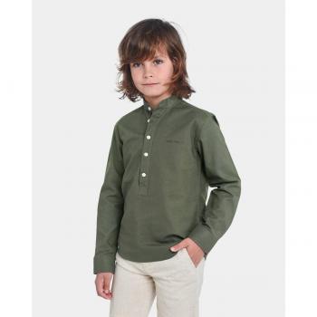 Camisa de niño Spagnolo manga larga lino verde oliva