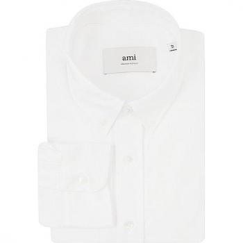 Ami Paris White Cotton Casual Shirt for Men - Size L with Heart Embroidery
