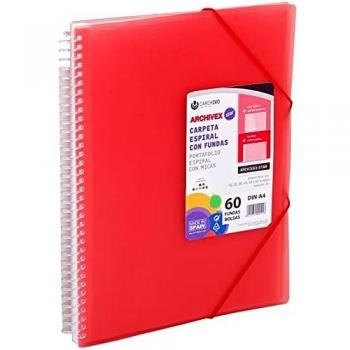 Carpeta 40 fundas espiral con sobre rojo