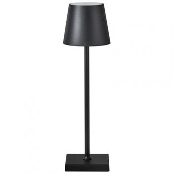 Lámpara de mesa moderna Baceiro en aluminio negro con interruptor táctil, carga inalámbrica y cable USB, apta para interiores y exteriores