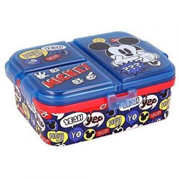 Mickey Mouse | Sandwichera Con 4 Compartimentos - Tupper Infantil - Fiambrera Decorada Para Niños