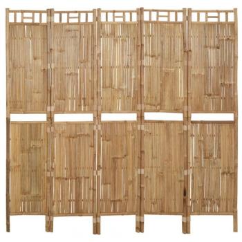 vidaXL 5-Panel Room Divider Bamboo 200x180 cm