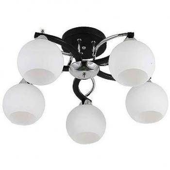 Plafón Pissis 5xe27 Cromo/Negro 25x53x53 Cm con 5 luces y tulipa blanca