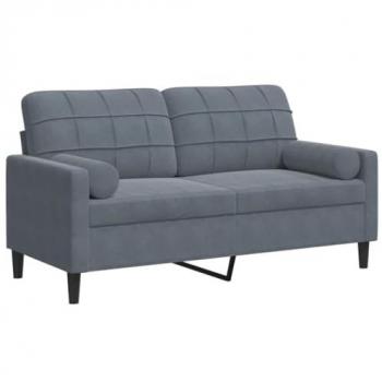 Sofá de 2 plazas con cojines terciopelo gris oscuro 140 cm