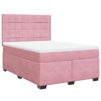 Cama Box Spring con Colchón de Terciopelo Rosa 140x200 cm