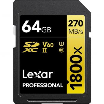 Tarjeta de memoria Lexar Professional SDXC 64GB 1800x Serie GOLD