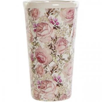 Jarrón de gres con flores blancas y estilo shabby chic