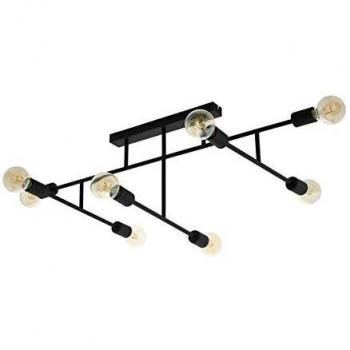Plafón de techo Eglo Belsiana negro 8 luces E27, diseño vintage e industrial, dimensiones L118 x B51 x H35 cm