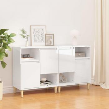 Aparadores de madera contrachapada 2 uds 60x35x70 cm con acabado en blanco brillo, mueble de almacenaje para salón, buffet y armario auxiliar