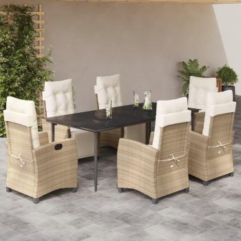 7-Piece Beige Poly Rattan Garden Dining Set with Cushions