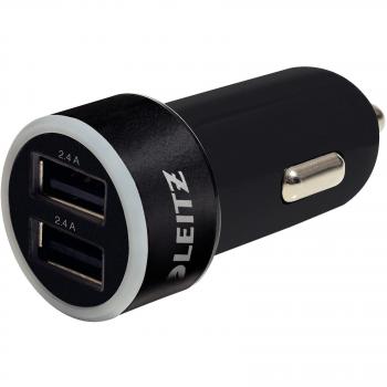 Leitz Cargador Universal Duo para Coche, 2 Puertos USB, Alta Velocidad, Negro, Complete, 62220095
